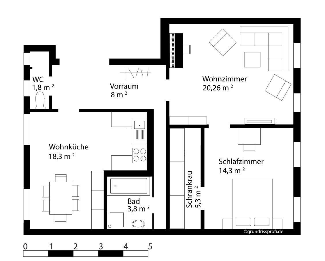 Planskizze möbliert
