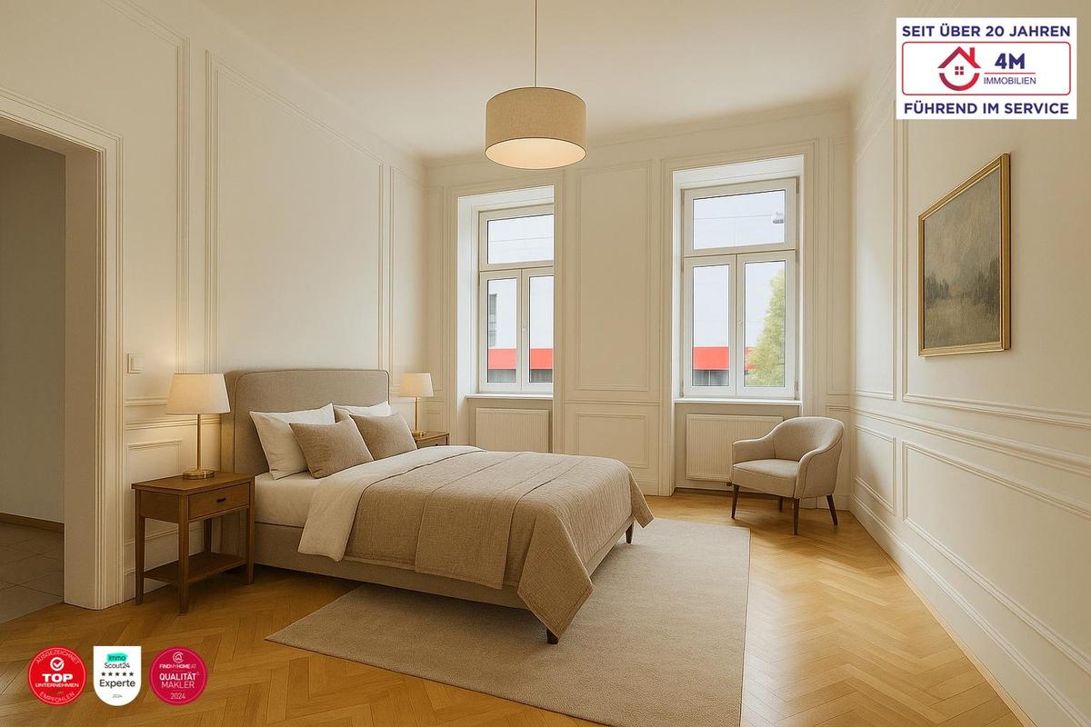 Schlafzimmer gestagt