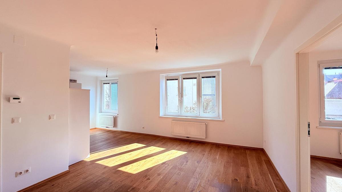 Wohnzimmer mit Küchenblick