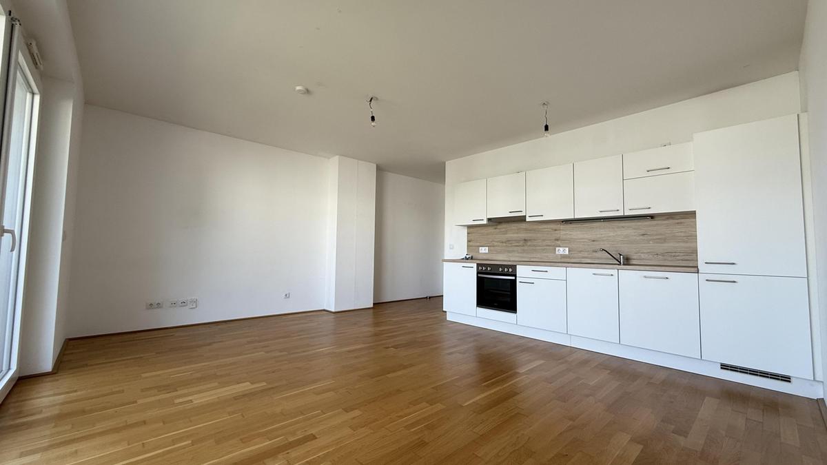 Wohnzimmer mit offener Küche