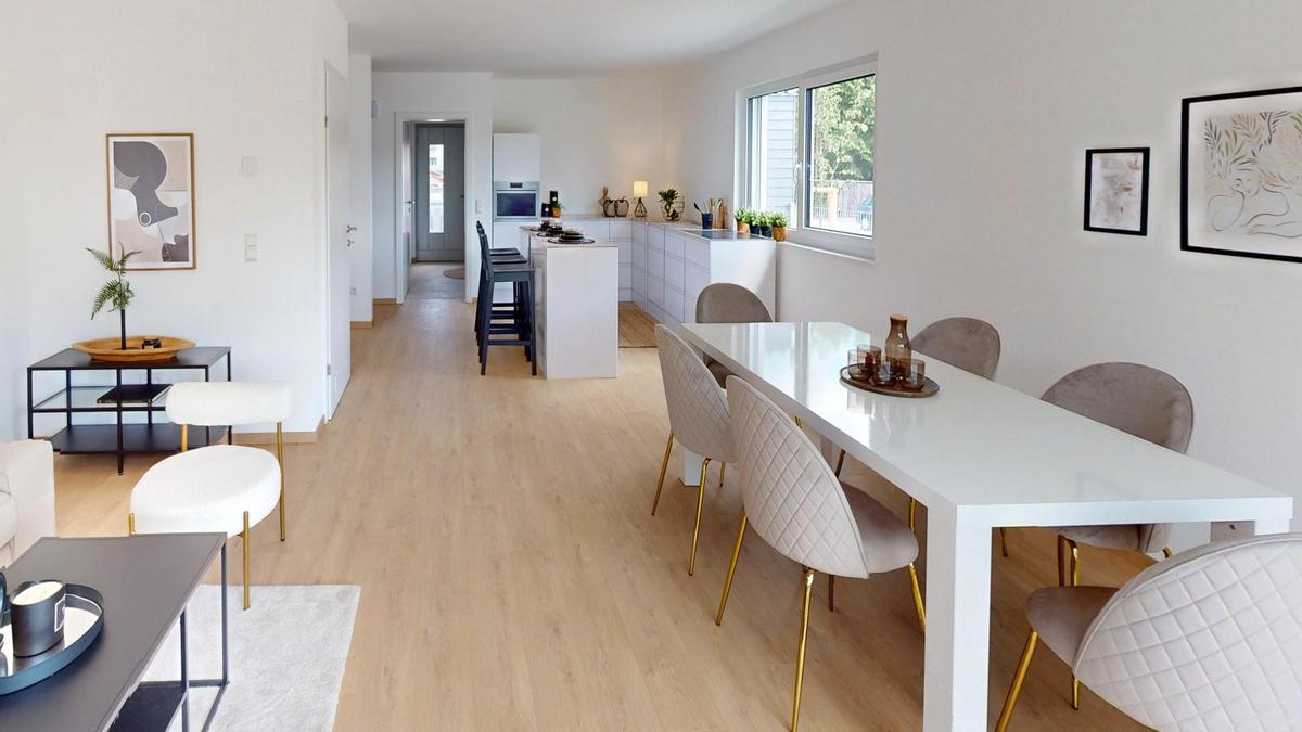 Wohn-Esszimmer mit offener Küche Einrichtungsbsp.