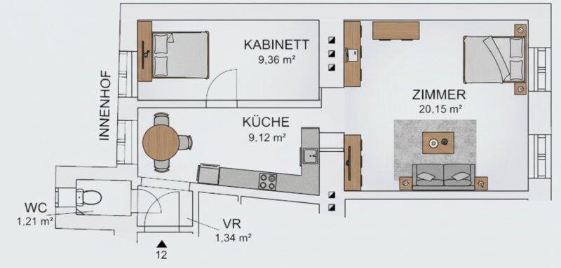 Plan mit Möblierungsvorschlag