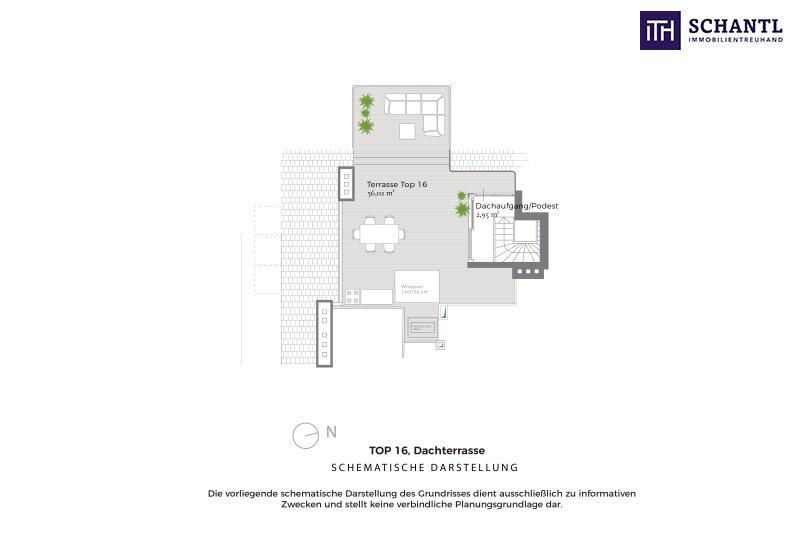 Grundriss Dachterrasse Top 16, schematische Darstellung