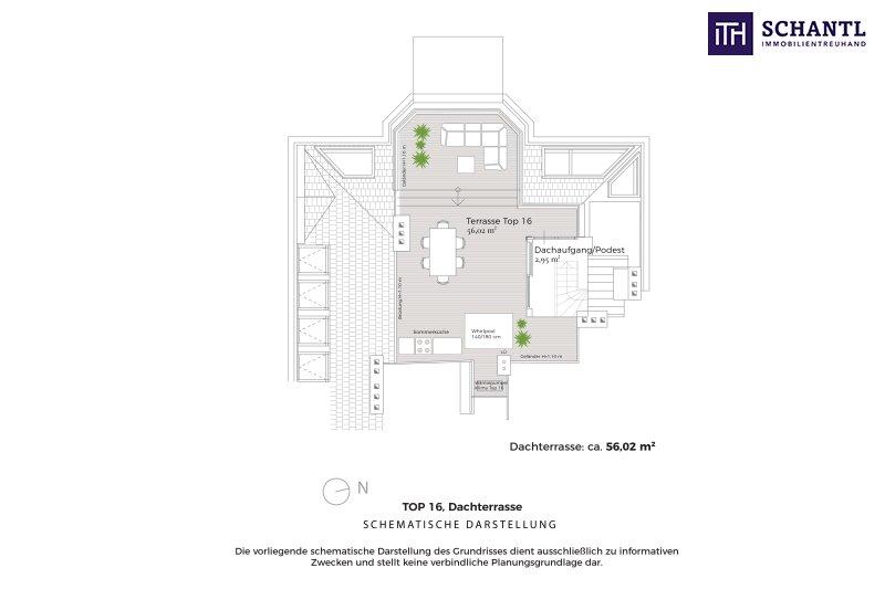 Grundriss Dachterrasse Top 16, schematische Darstellung