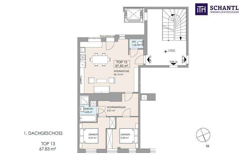 Grundriss Top 13, schematische Darstellung
