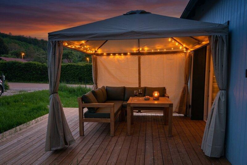 Abendstimmung Terrasse mit Pavillon*