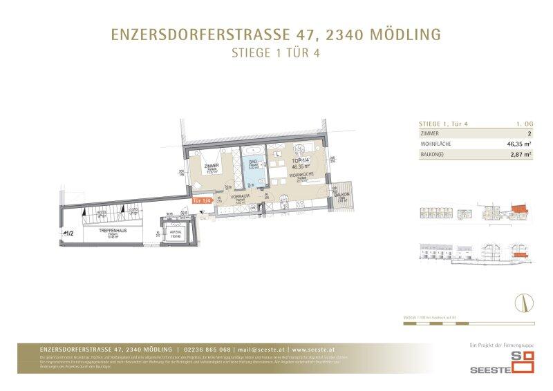 Wohnungsgrundriss Tür 1/4
