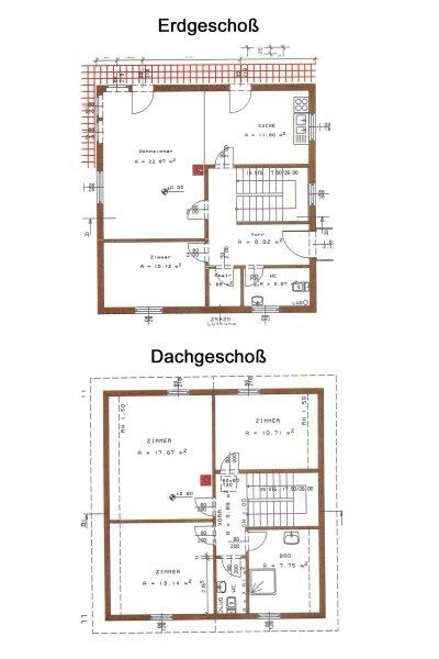 Grundriss Skizze Erd- und Dachgeschoß