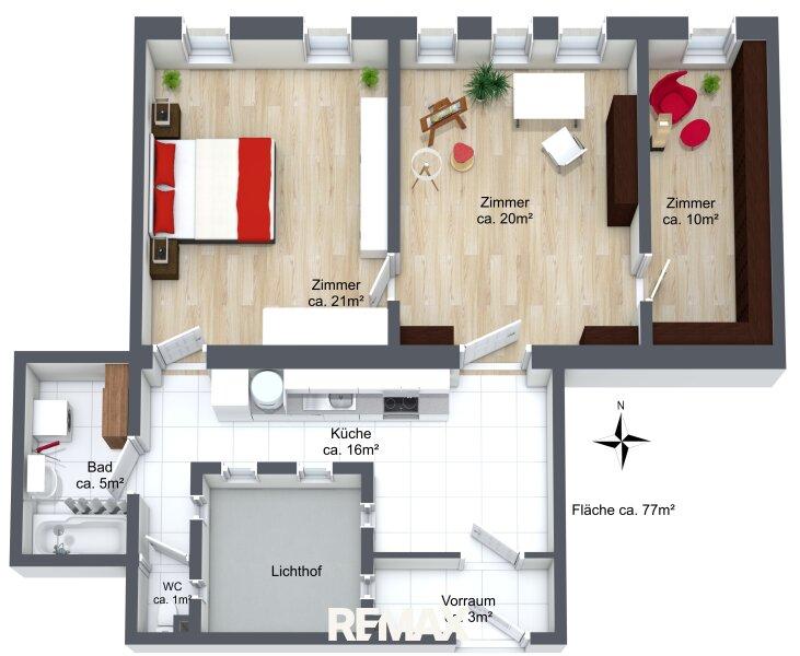 3D Plan mit Möblierungsvorschlag