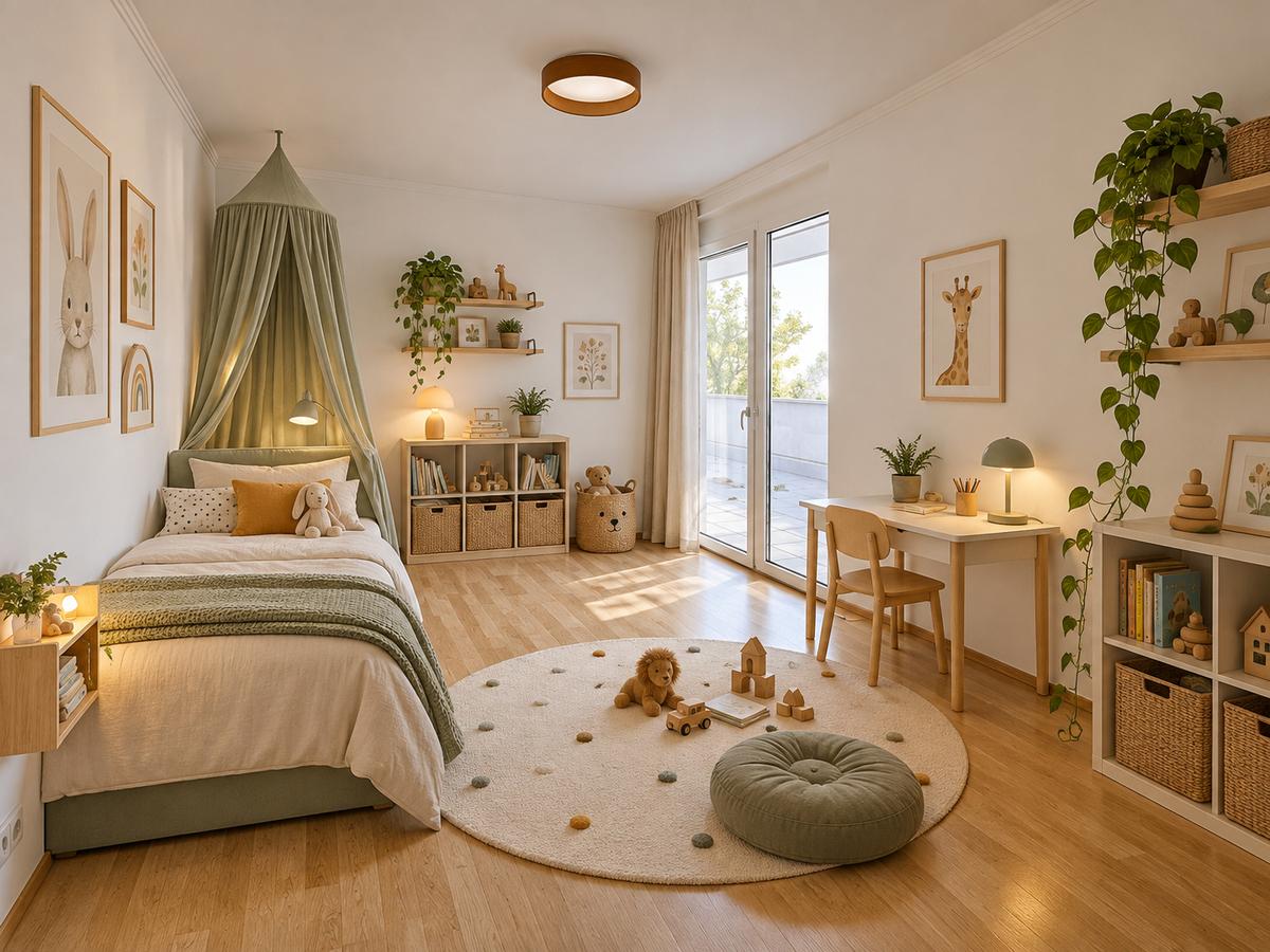 Skandinavisches Kinderzimmer mit Balkonlicht