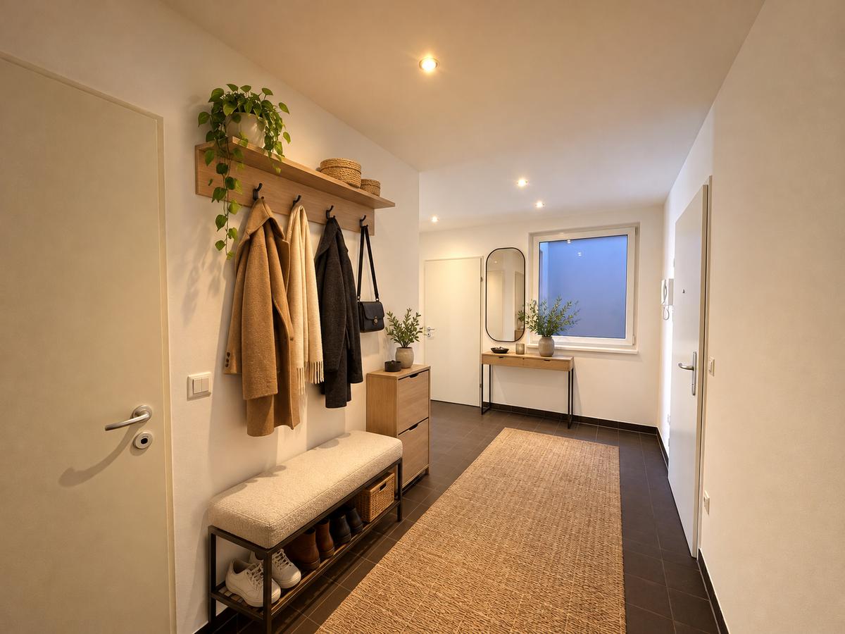 Stilvoller Eingangsflur mit Garderobe und Spiegel