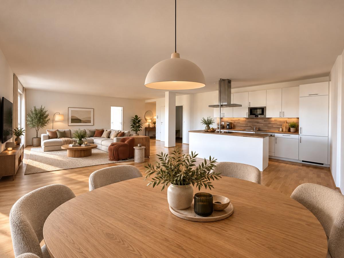 Stilvolle Wohnküche mit Ess- und Loungebereich-1