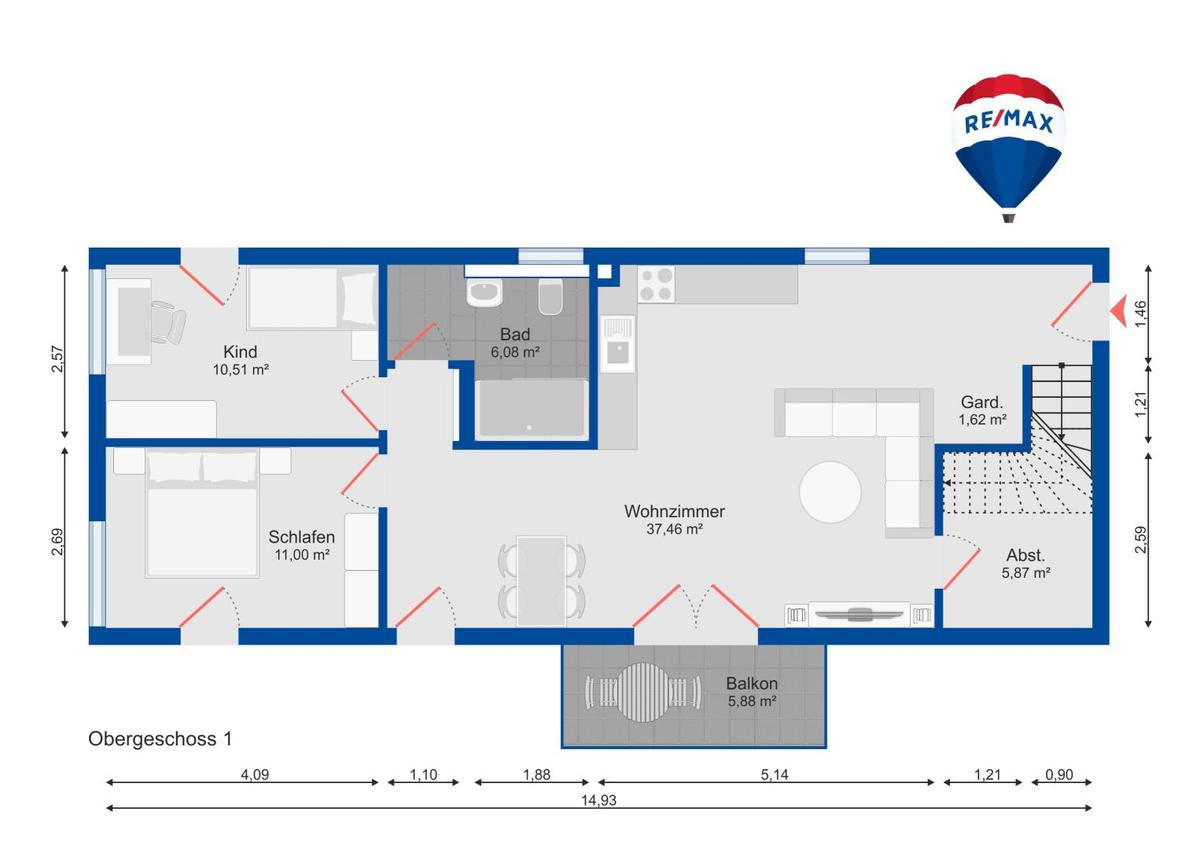 Grundriss OG 3 Zimmer