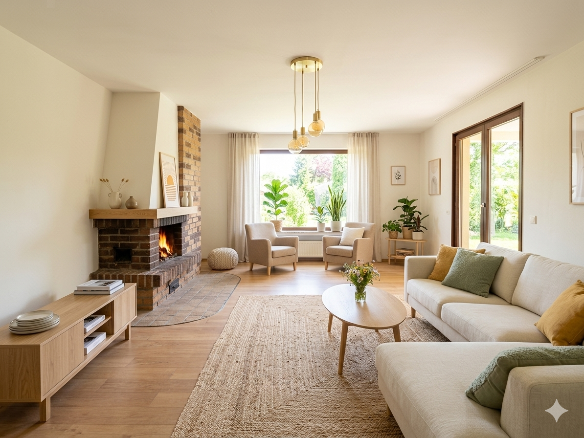 Einrichtungsbeispiel Wohnzimmer KI bearbeitet