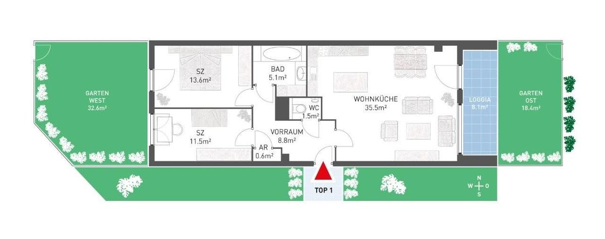 12 Grundriss Gartenwohnung ETW 1220