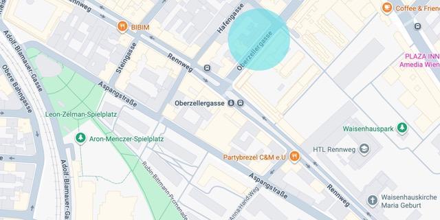 Lageplan Rennweg 89/Oberzellergasse