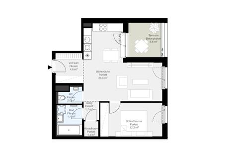 Erstbezug! Komfortable 2-Zimmer-Wohnung mit hofseitige Terrasse zu vermieten!