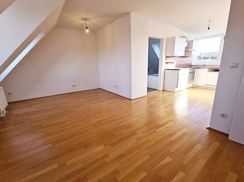 SPECKBACHERGASSE, 53 m2 Dachgeschoß mit 12 m2 Terrasse, 2 Zimmer, Komplettküche, Wannenbad, Parketten, Fernblick