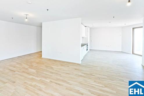 Sonnwendviertel: 1-Zimmer-Wohnung mit 2 Balkonen im 19. OG - Fitnessraum, Co-Working & Rooftop-Terrasse inklusive!