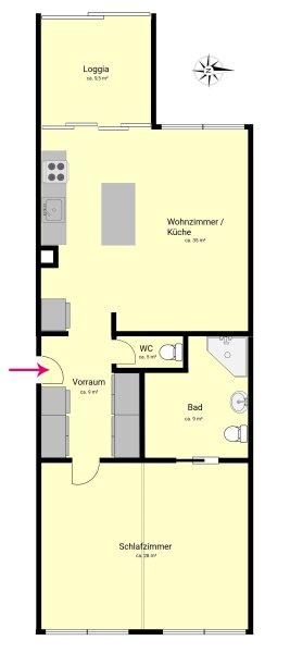 Grundriss Skizze (3 Zimmer mglich)