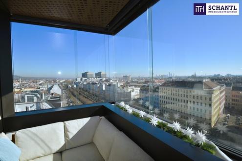 Sky High Living: 2-Zimmer Wohnung mit ganzjährig nutzbarer Loggia und atemberaubendem Wien-Panorama im 9. Stock! High-End Ausstattung!