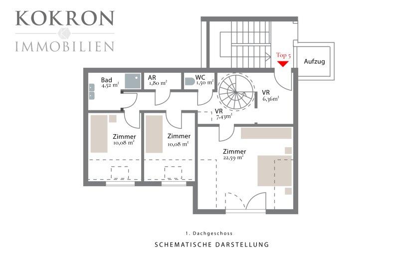 1.Dachgeschoss, Schlafebene, schematische Darstellung