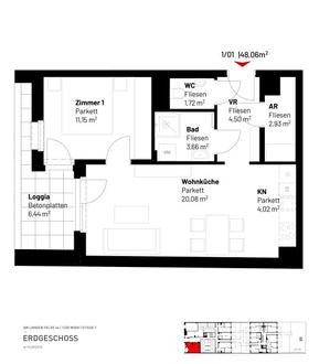 2-Zimmer-Wohnung inkl hochwertiger Markenküche mit Geschirrspüler und Mikrowelle, Loggia Außenfläche und Kellerabteil / ALF44 Top 1-01