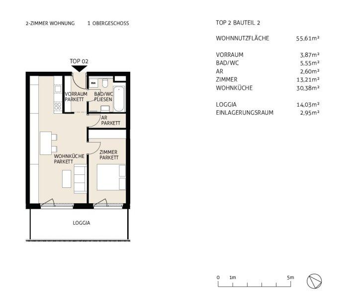 Grundriss, Bauteil -Haus 2, TOP 2, 1. OG, Vsendorf, Ortsstr