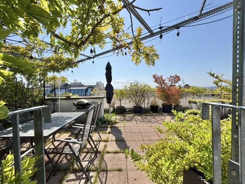 Grner Dachgarten mit Blick ber Wien I exklusive DG - Wohnung I Grozgige Fensterflchen mit Rolllden I Klimaanlage