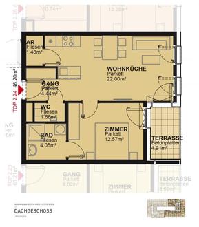 2-Zimmer-Dachterrassenwohnung inkl Küche mit Geschirrspüler und Mikrowelle - Kellerabteil vorhanden / MAX4 T2-24