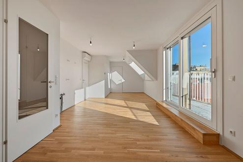 HOCH HINAUS >> 1. Dachgeschoss mit Terrasse >> klimatisierter 2-Zimmer Wohntraum mit Top Anbindung