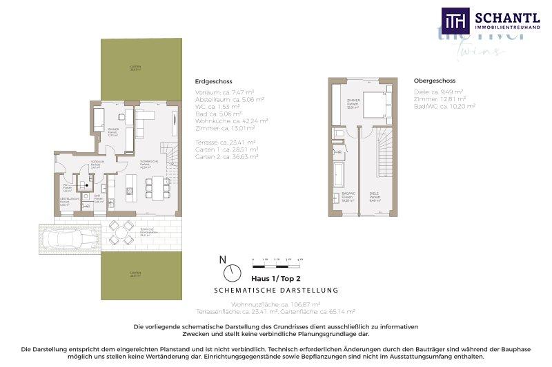 Grundriss Haus 1 / Top 2, schematische Darstellung