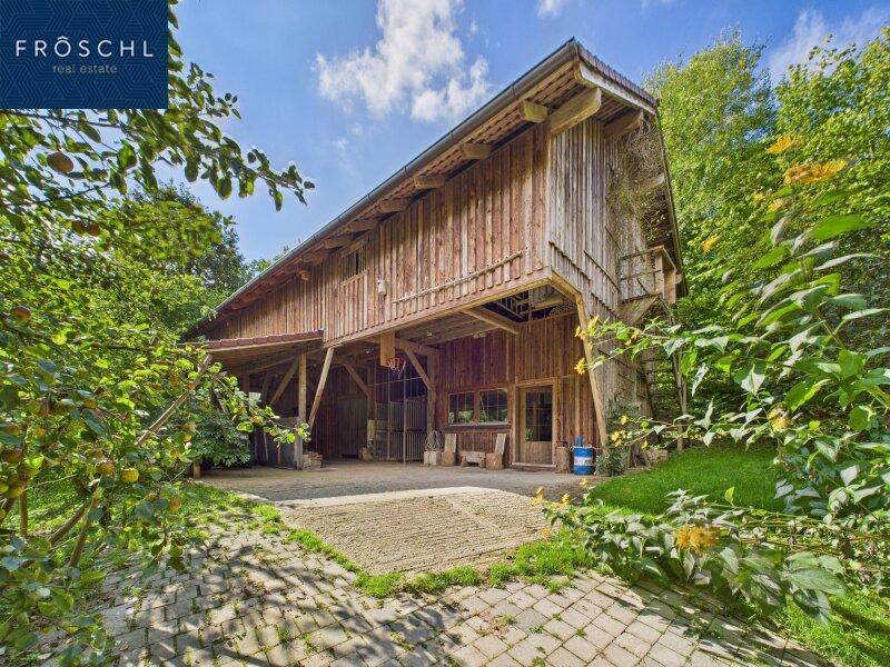 Seitenansicht des Pferdestalls