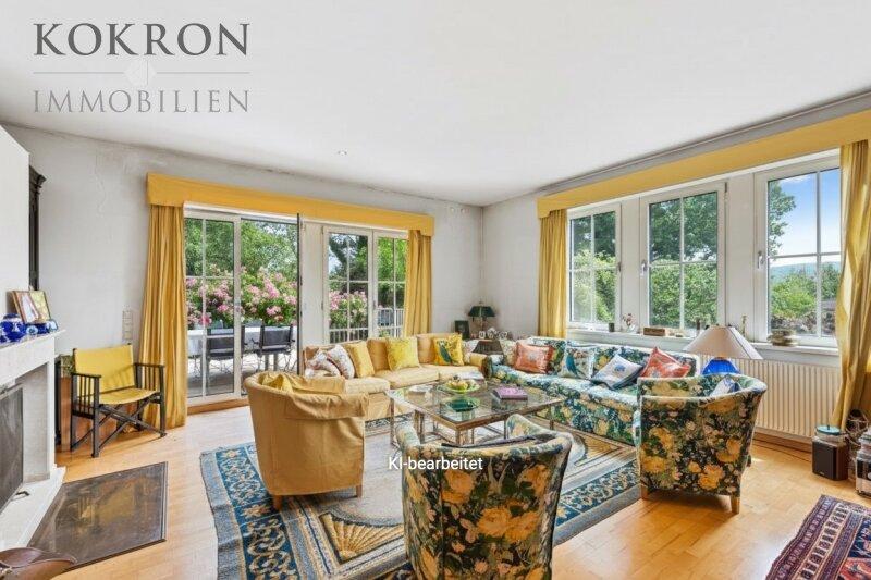 Wohnsalon KI generiert ohne pers�nliche Bilder an der Wand