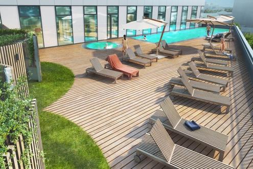 WEITBLICK garantiert: Modern möblierte 2-Zimmer-Wohnung mit Klima im One-Tower mit Pool und vielen Extras im Haus!