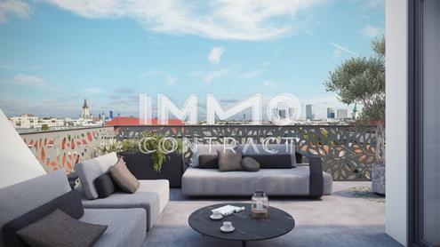 Außergewöhnliche Architektur im Neubau mit hohen Decken! 2 Terrassen auf Wohnebene! Provisionsfrei