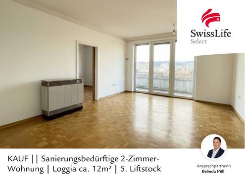 Sanierungsbed�rftige 2-Zimmer-Wohnung | Loggia ca. 12m� | 5. Liftstock