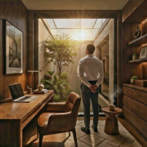 Arbeitszimmer mit Atrium und Balkon