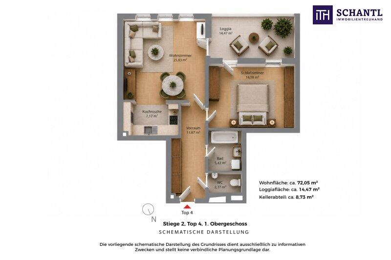 Grundriss Top 4, schematische Darstellung
