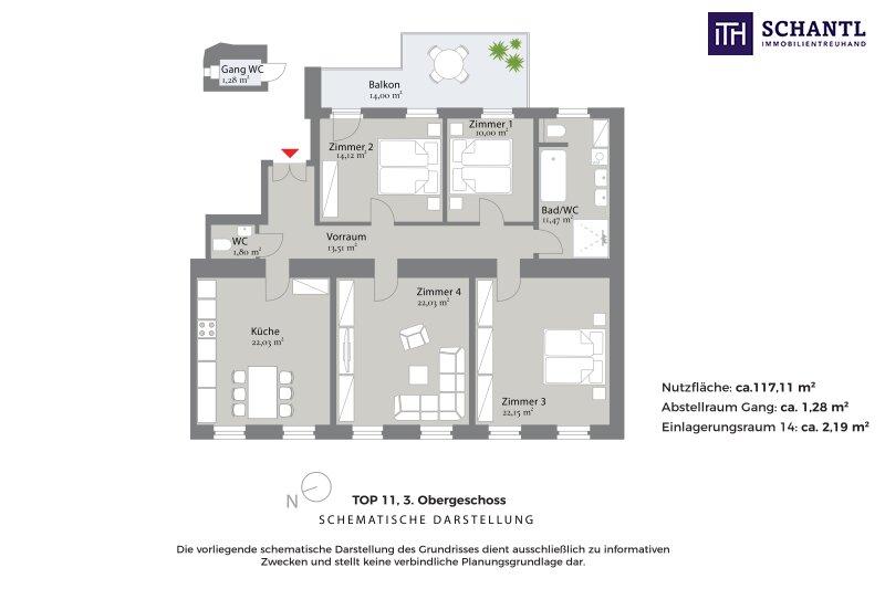 Grundriss Top 11, schematische Darstellung