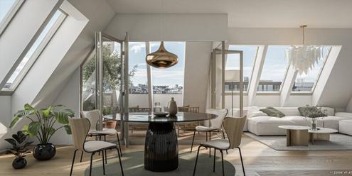 3-Zimmer Erstbezug mit 14 m² Loggia und 39 m² Dachterrasse, direkt am Naschmarkt