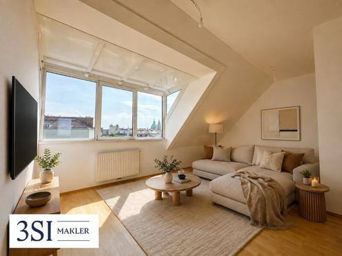 Hell, klimatisiert, gro�z�gig - 2-Zimmer-Dachgeschosstraum in ruhiger Seitenstra�e des 10. Bezirks - mit allgemeiner Dachterrasse