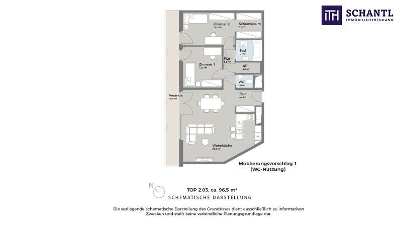 Grundriss Top 2.03, schematische Darstellung