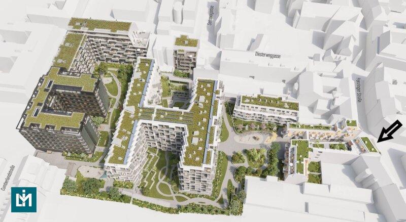Plan (schwarzer Pfeil zeigt die Lage der Wohnung)