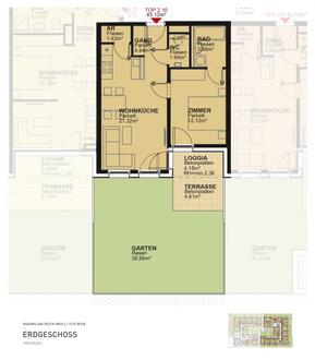 2-Zimmer-Wohnung mit hochwertiger K�che, 37m� Garten, Terrasse und Loggia Au�enfl�che und Kellerabteil / MAX4 T2-10