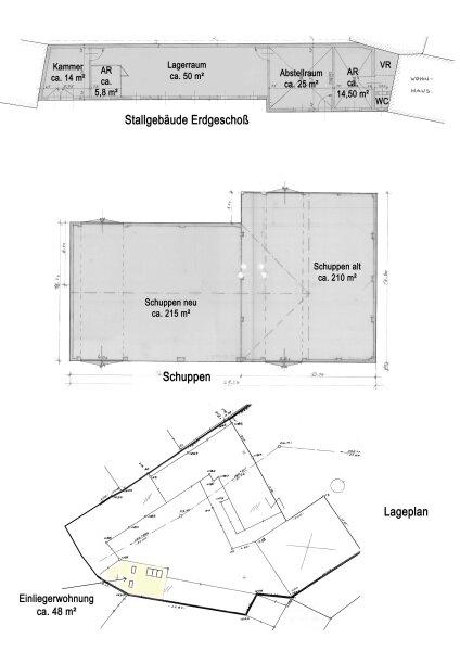 Grundriss Skizze Stallgeb�ude, Schuppen und Einliegerwohnung