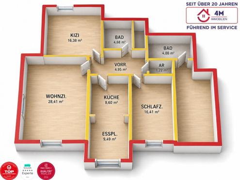 Viel Platz und hoher Wohnkomfort: 3-Zimmer-Wohnung mit zwei B�dern und Parkplatz
