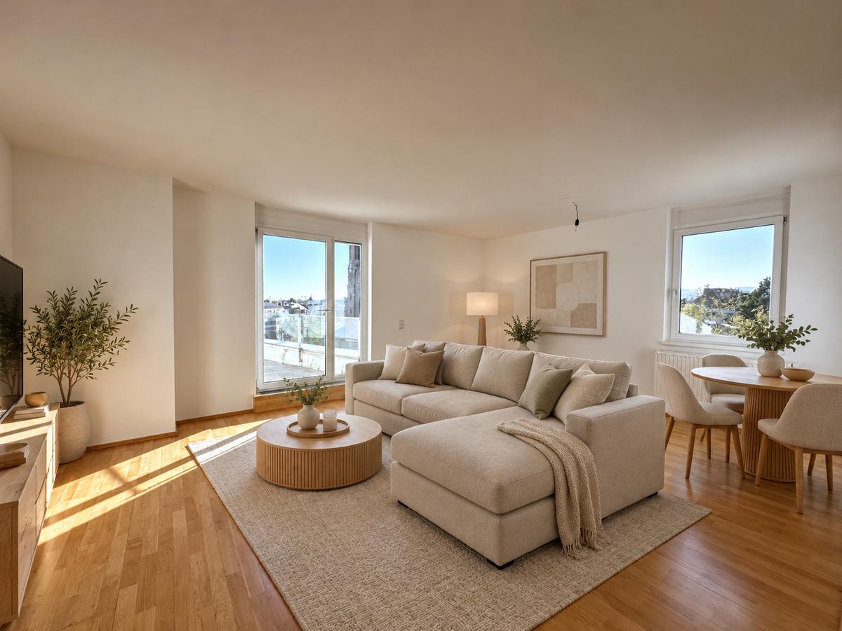 Modern eingerichtetes Wohnzimmer mit Essbereich-1