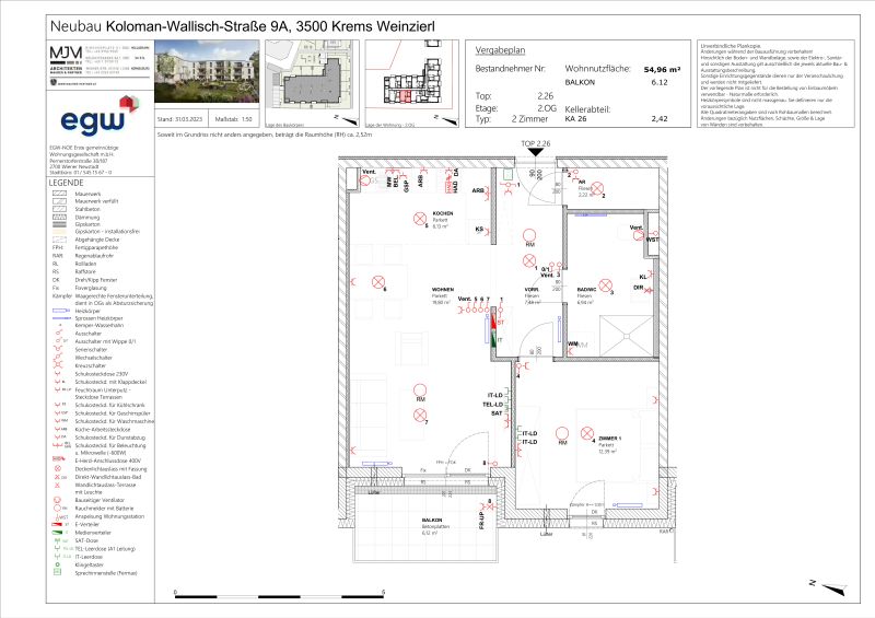 2-Zimmer-Wohnung mit Balkon, Top 26 / / 3500 Krems / Bild 2