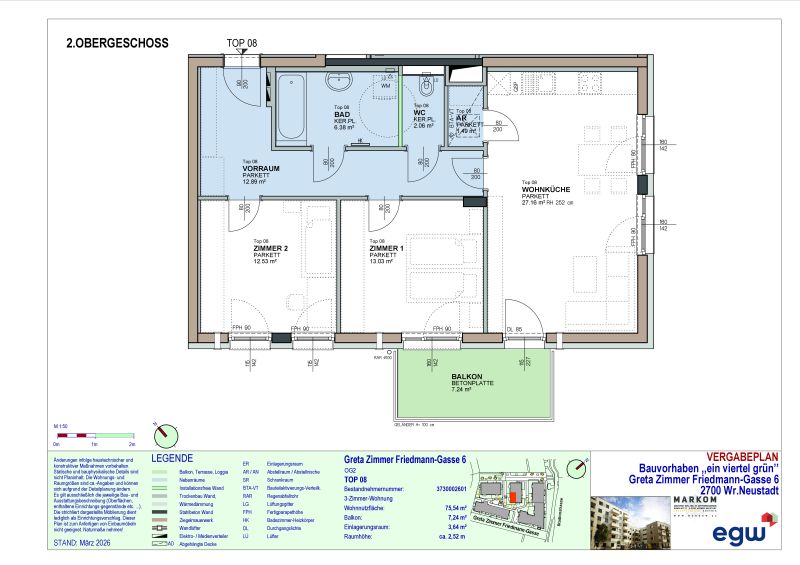 3-Zimmer-Wohnung mit Balkon, Top 8 / / 2700 Wiener Neustadt / Bild 3